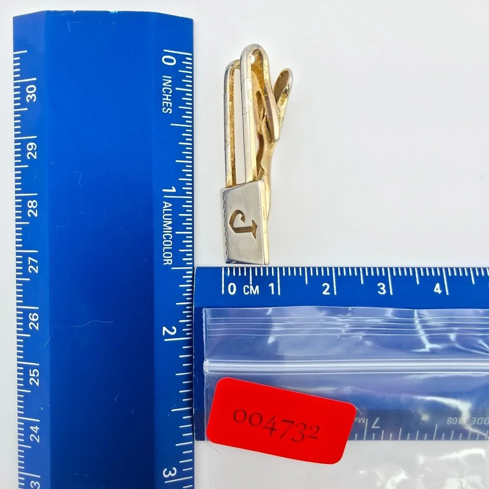 Vtg HICKOK USA Initial 'J' Tie Clip Tie Bar Tie Clasp Men's Silver & Gold Tone